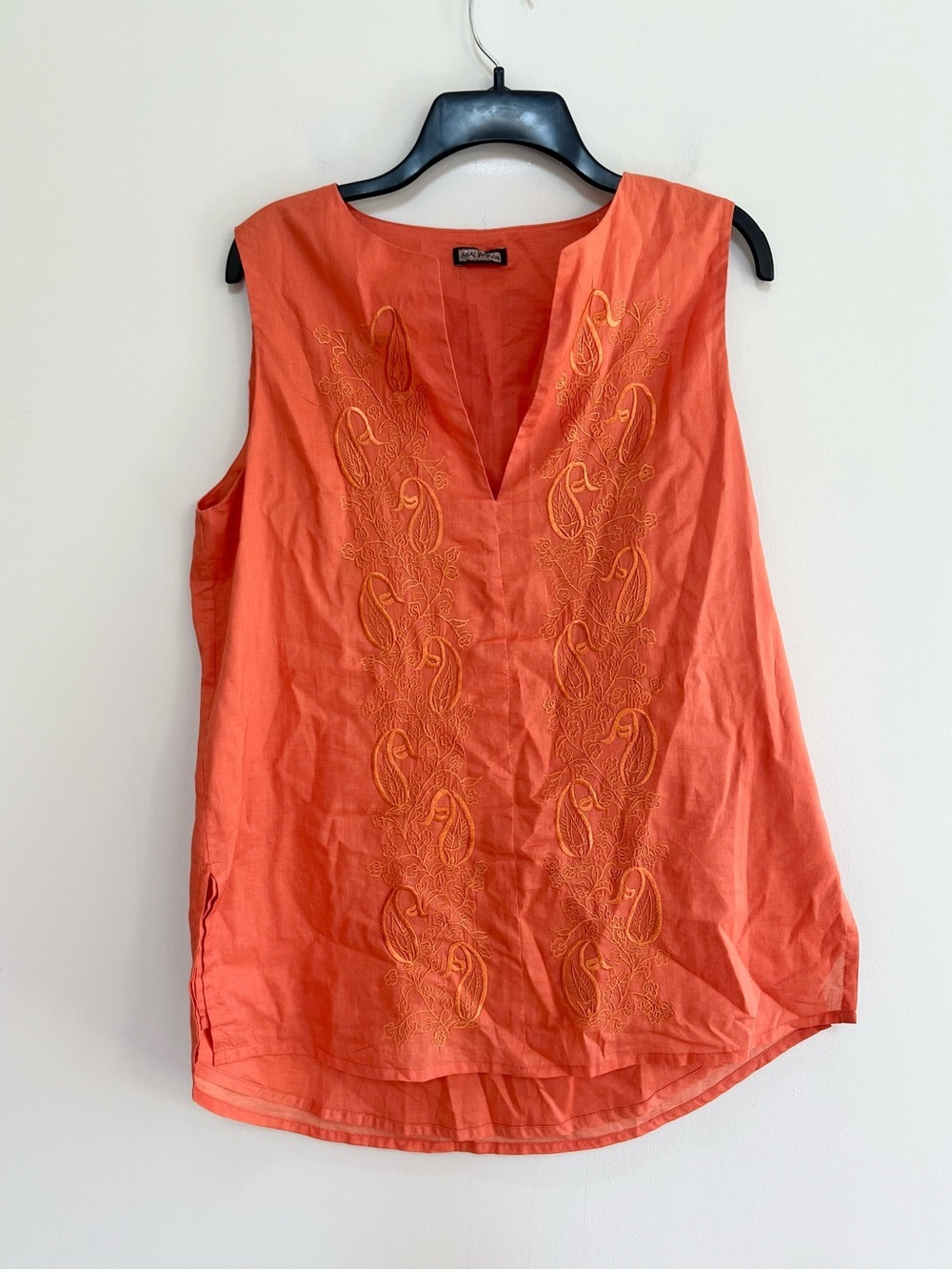 Maliparmi Sleeveless Cotton Floral Embroidered Sleeveless Tunic Top Orange, 12